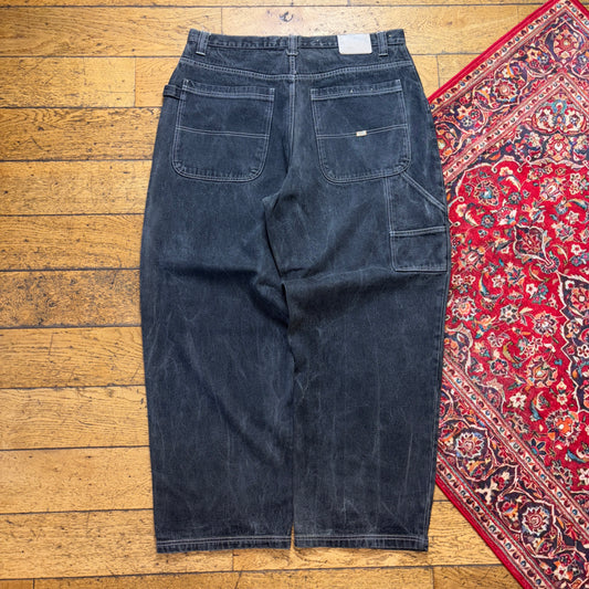 Vintage Akademiks Washed Black Grey Embroidered Y2K Hip Hop Baggy Jeans - 40R