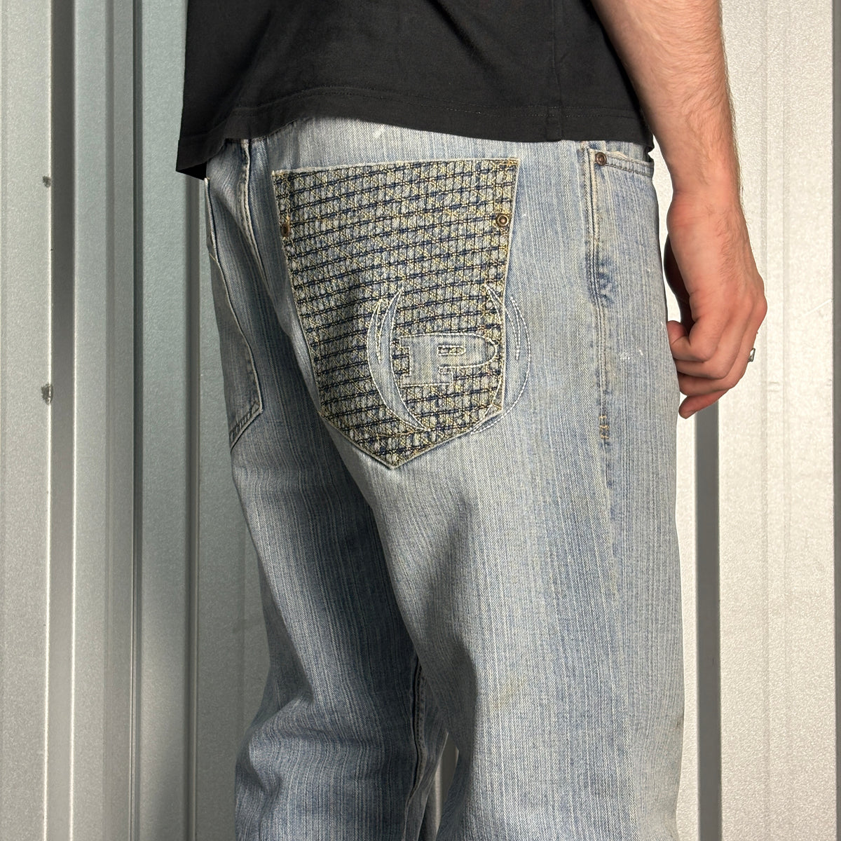 Phat Farm Blue Embroidered Japanese Denim Hip Hop Y2K Baggy Jeans - 36R