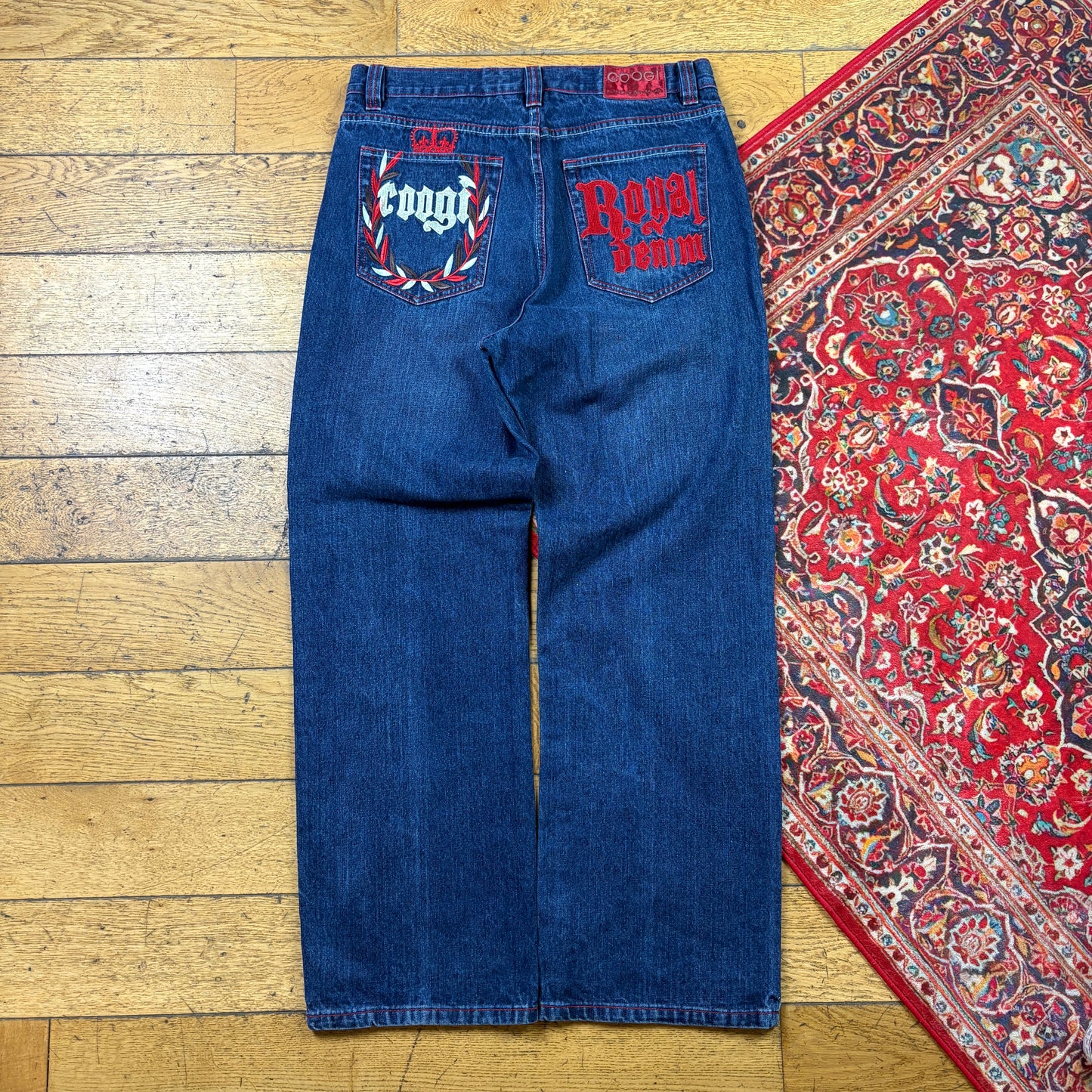 Vintage Coogi Blue Embroidered Y2K Hip Hop Baggy Jeans - 36