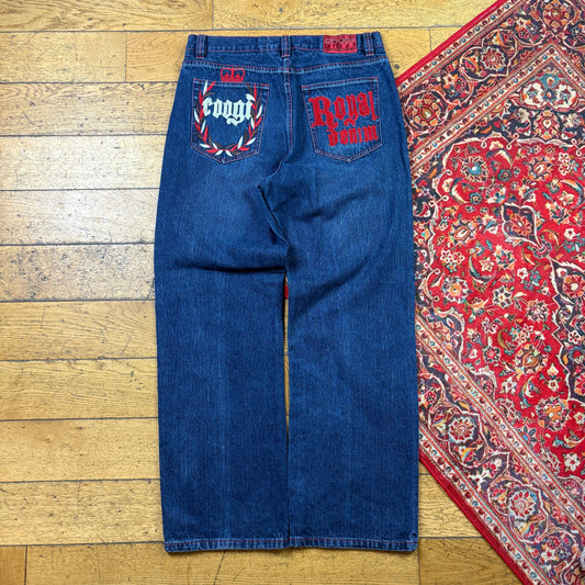 Vintage Coogi Blue Embroidered Y2K Hip Hop Baggy Jeans - 36