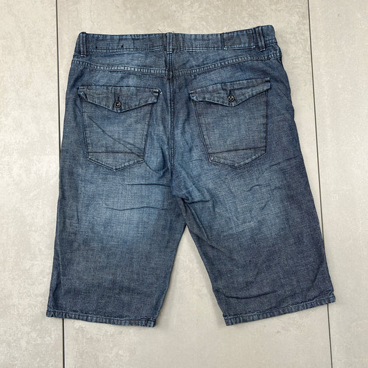 Vintage Embroidered Hip Hop Blue Shorts Jorts - 36