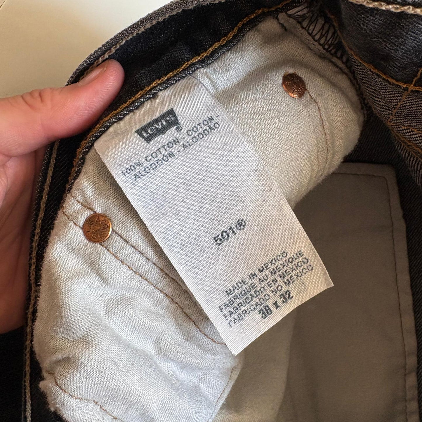 Vintage Levis 501 Straight Washed Black Denim Jeans - 38R
