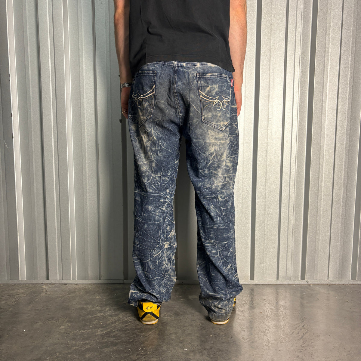 Embroidered Blue Japanese Denim Hip Hop Y2K Baggy Jeans - 36S