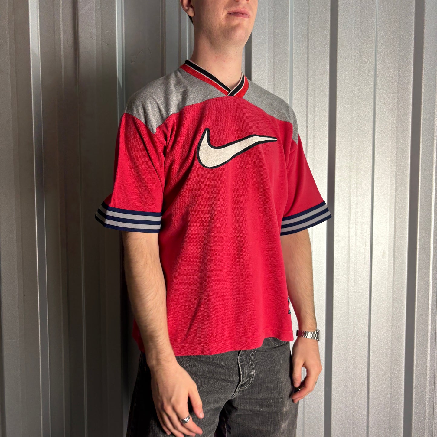 Vintage 90s Nike Pink Swoosh Raglan  T-Shirt - L