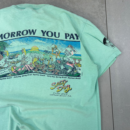 Vintage Rare 1980 Salty Dog Surf Shop Single Stitch Graphic Green T-Shirt - S