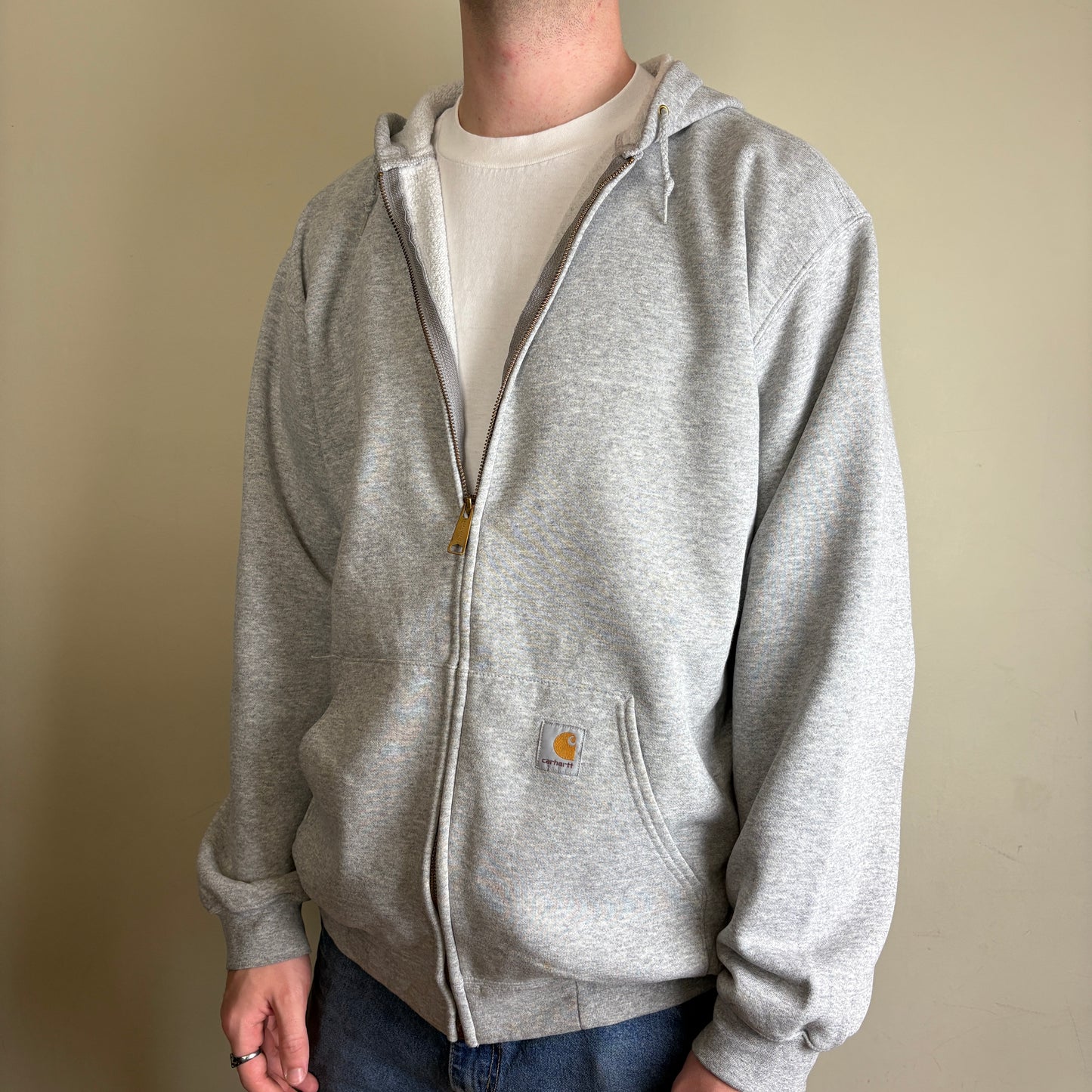 Vintage Carhartt Grey Zip Hoodie Sweatshirt - L
