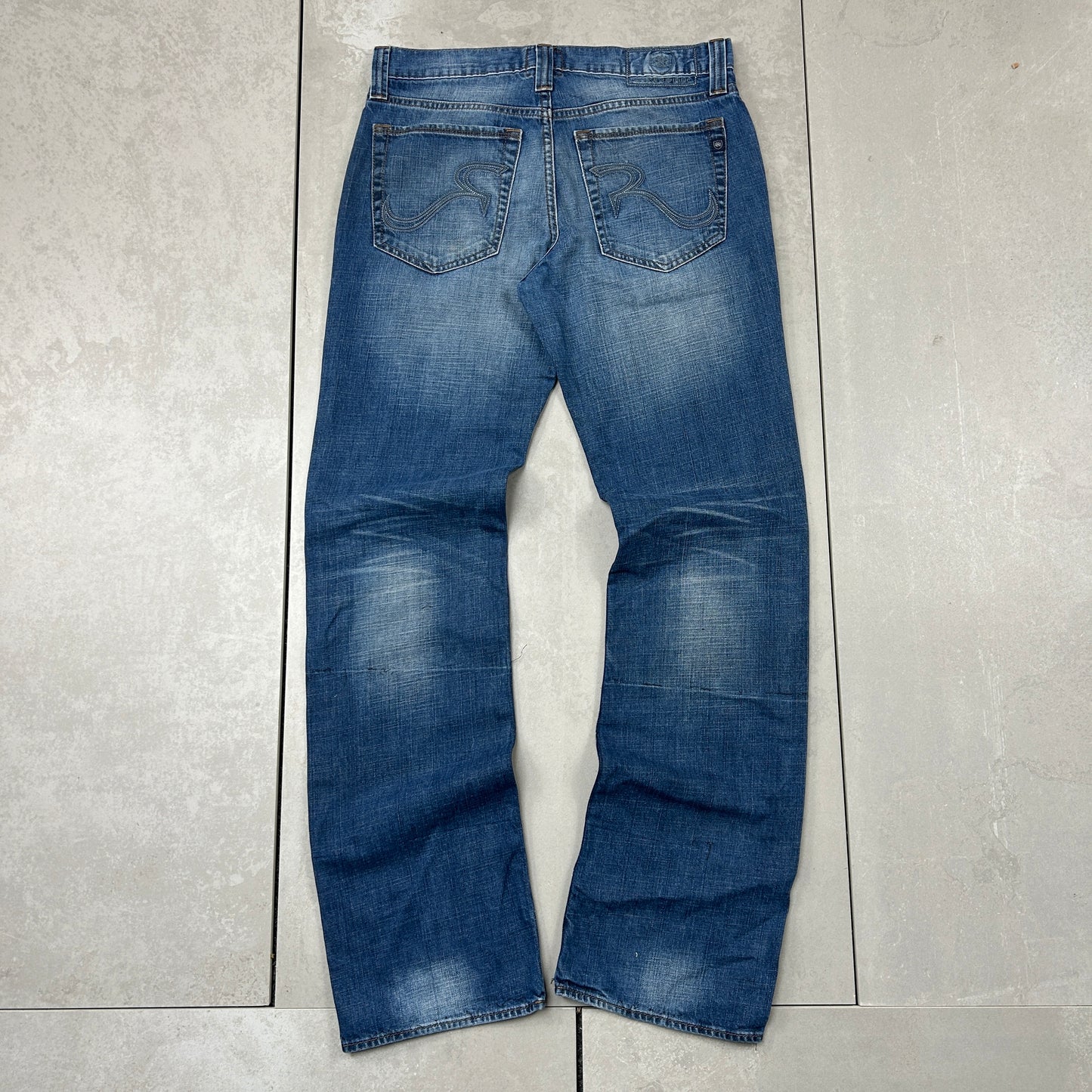 Vintage Embroidered Hip Hop Baggy Blue Jeans - 34