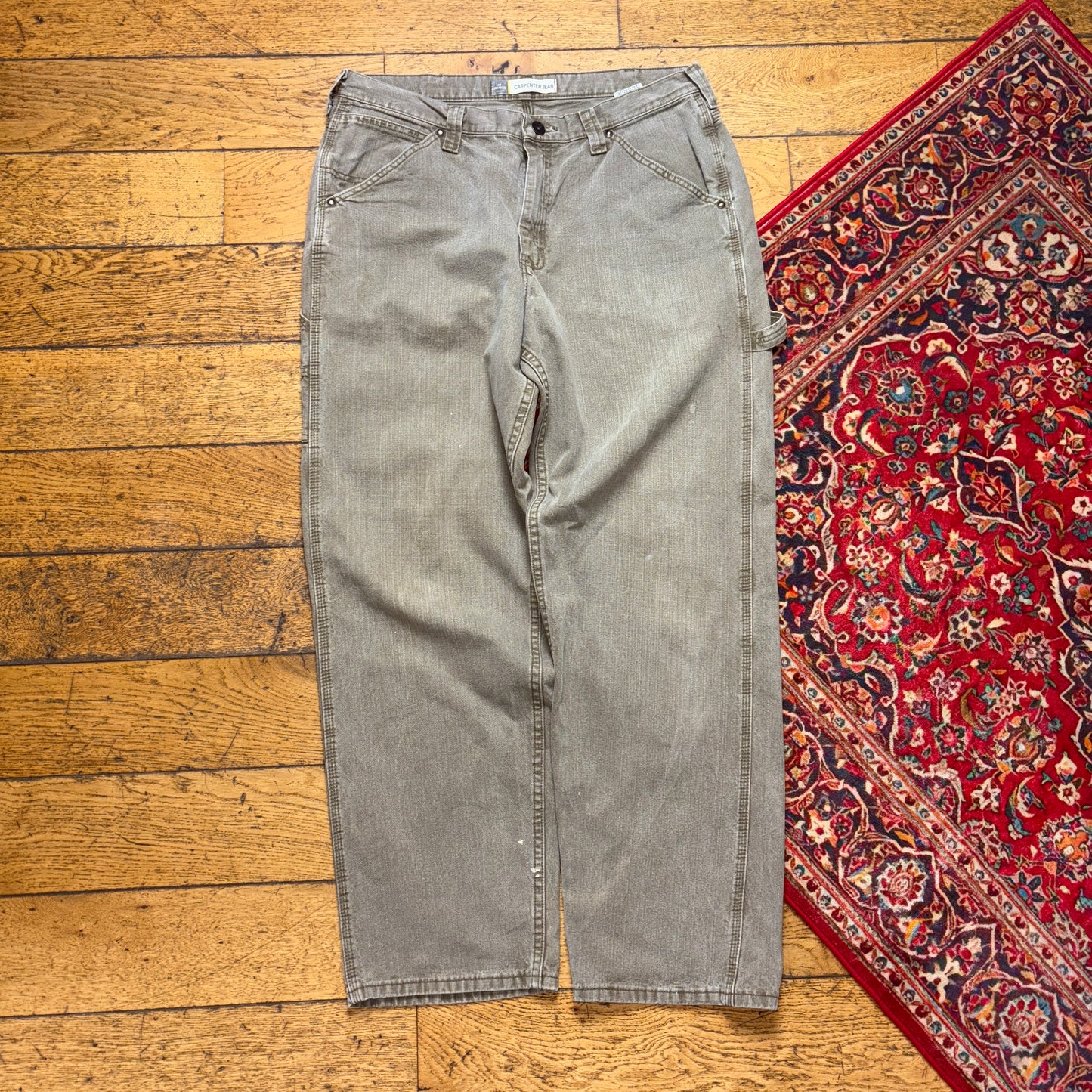 Vintage Lee Grey Brown Carpenter Workwear Baggy Trousers - 36R