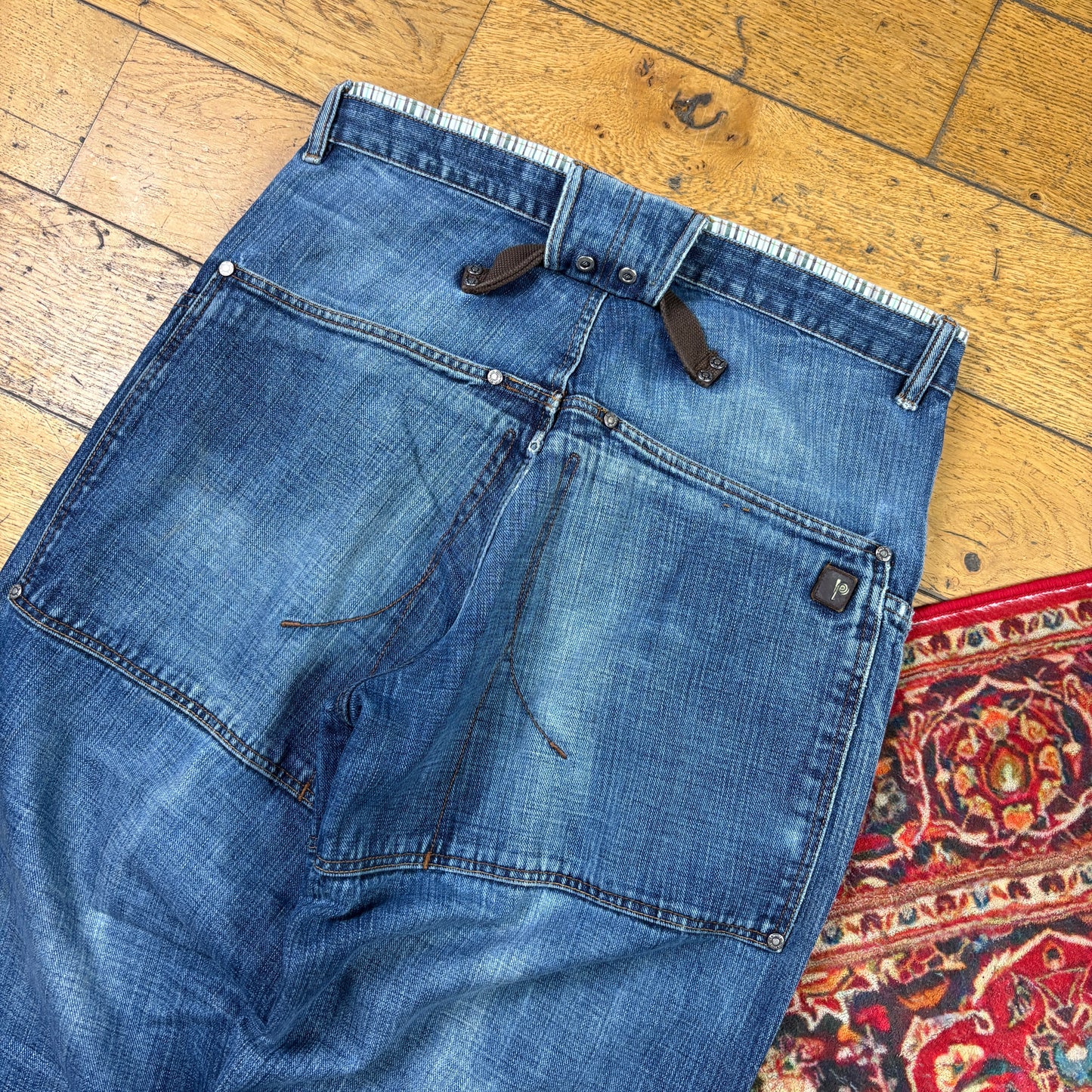 Vintage Pelle Pelle Blue Embroidered Y2K Hip Hop Baggy Jeans - 34