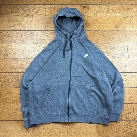 Vintage Nike Zip Grey Embroidered Hoodie Sweatshirt - XXL