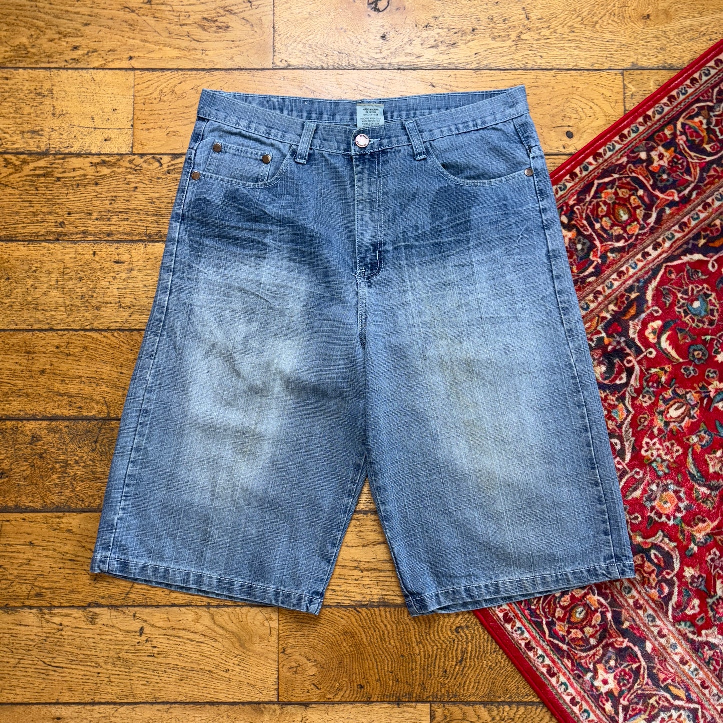 Vintage Embroidered Hip Hop Baggy Blue Shorts Jorts -  36