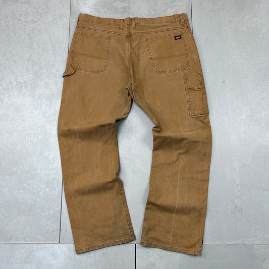 Vintage Dickies Workwear Carpenter Baggy Brown Trousers - 42