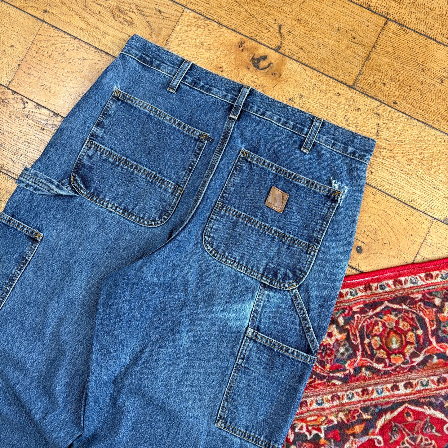 Vintage Carhartt Workwear Carpenter Baggy Blue Jeans - 32