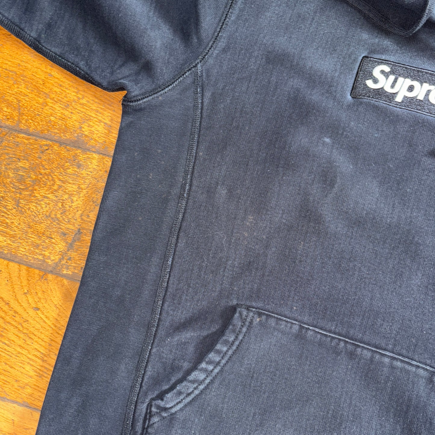 Vintage Supreme Black Box Logo Hoodie Embroidered Sweatshirt - S