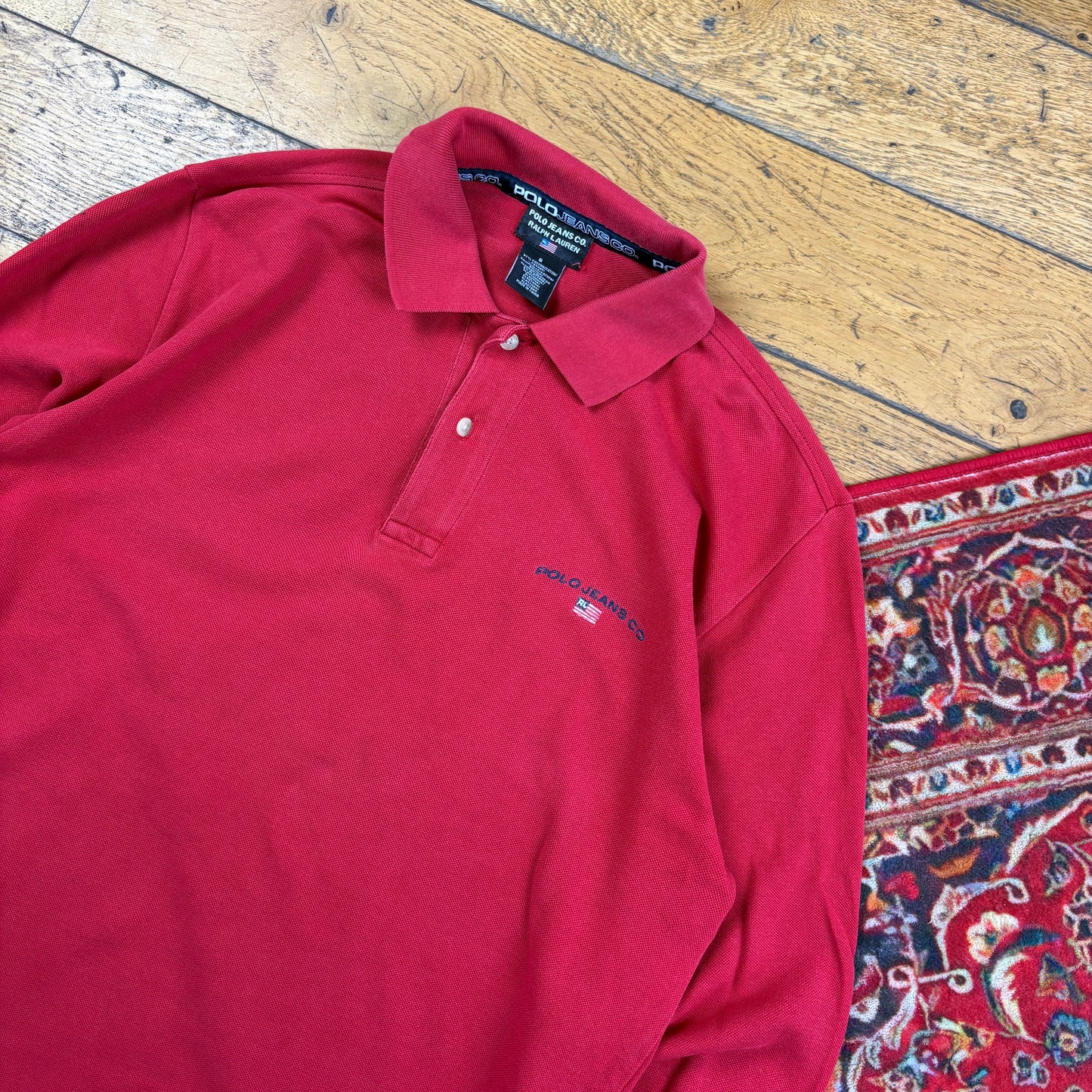 Vintage Ralph Lauren Polo Jeans Co Embroidered Red Polo Rugby Shirt - S