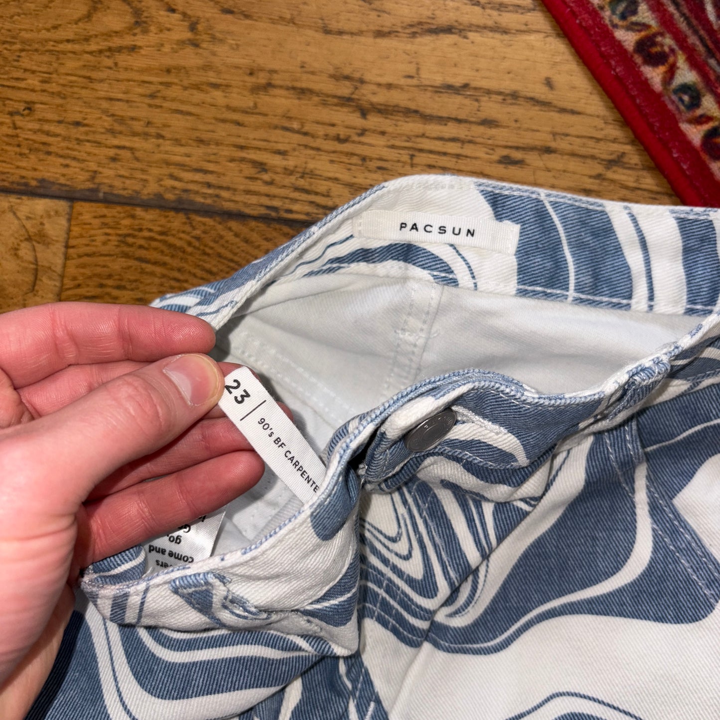 Vintage Pacsun Swirl Pattern Blue White Boyfriend Carpenter Jeans - 23 (XS)