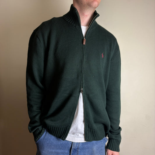 Vintage Ralph Lauren Green Knit Quarter Zip Jumper Embroidered Sweatshirt - L