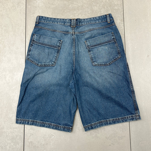 Vintage Embroidered Hip Hop Baggy Blue Shorts Jorts - 38