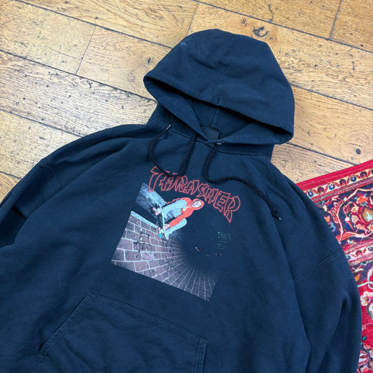 Vintage Thrasher Black Skate Hoodie Sweatshirt - XL