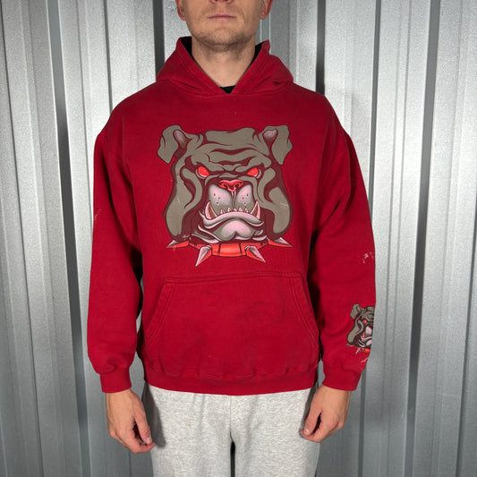 JNCO Red 00s Bulldog Skate Boxy Hoodie Sweatshirt - XL