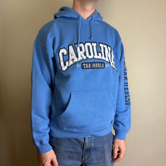 Vintage Carolina Tar Heels Blue Basketball Hoodie Embroidered Sweatshirt - L