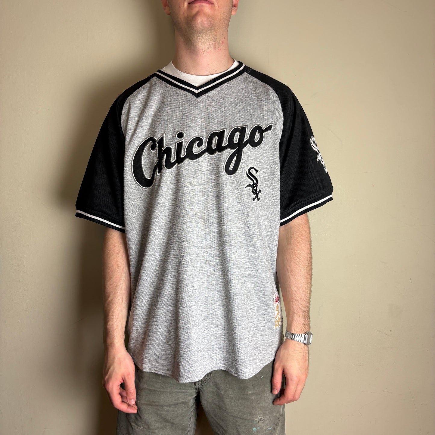 Vintage MLB Chicago White Sox Grey Raglan Embroidered Graphic T-Shirt - XL