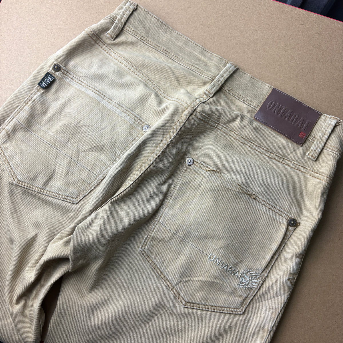 Oniarai Cream Embroidered Japanese Straight Denim Hip Hop Y2K Jeans - 29R