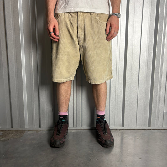 Vintage Quiksilver Cream Corduroy Y2K Surfwear Baggy Shorts Jorts - 38