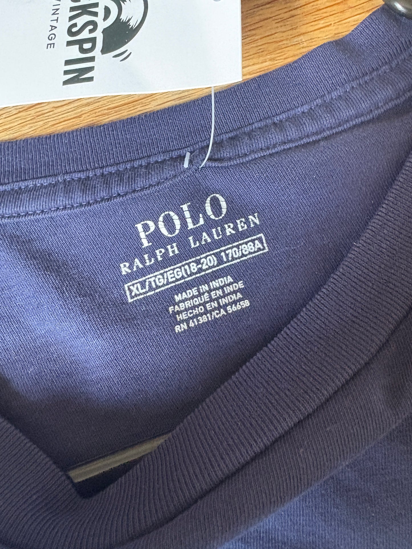 Vintage Ralph Lauren Navy Long Sleeve Graphic T-Shirt - Womens XL/Mens S