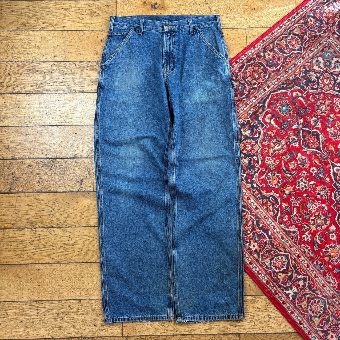 Vintage Carhartt Workwear Carpenter Baggy Blue Jeans - 32