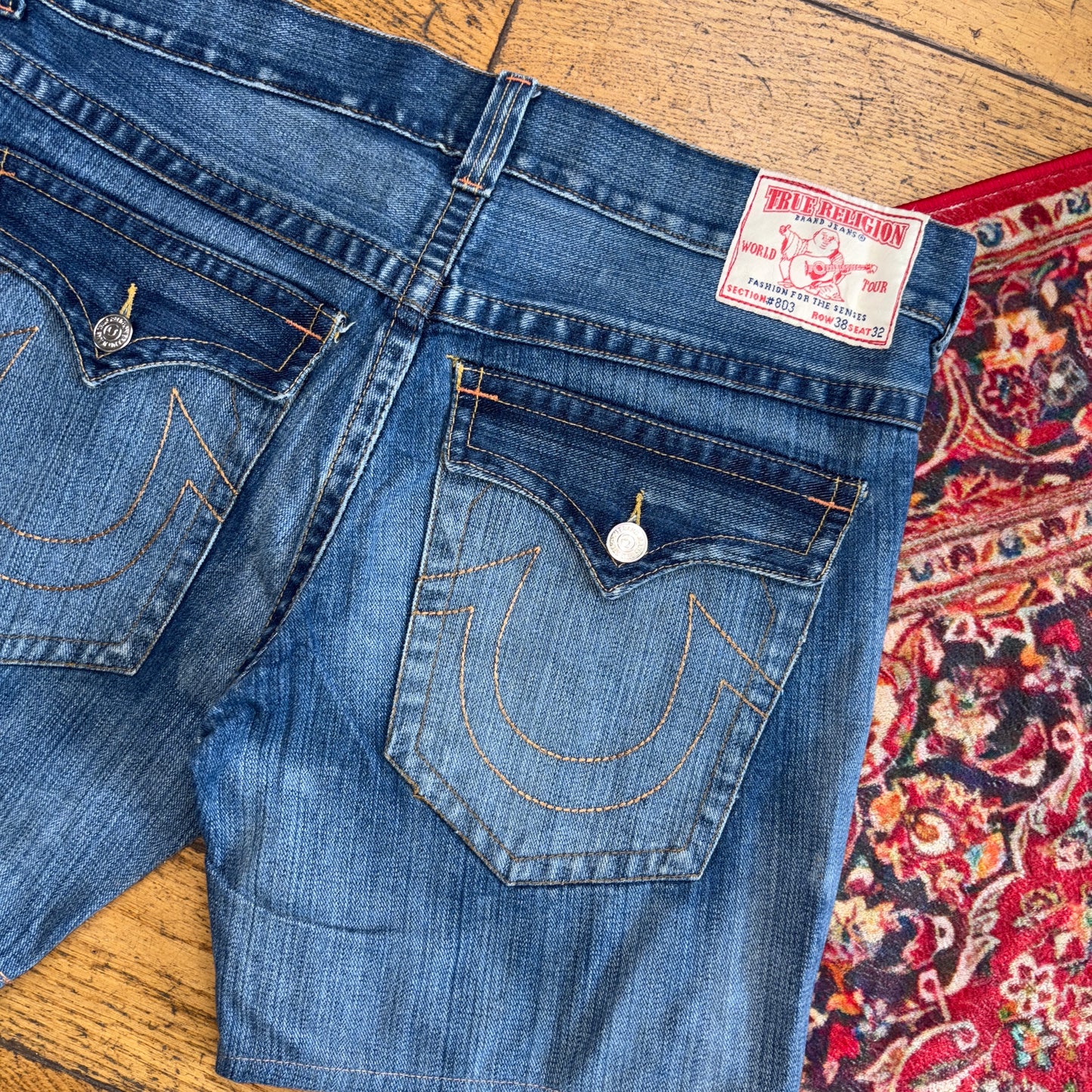 Vintage True Religion Blue Embroidered Y2K Shorts Jorts - 38