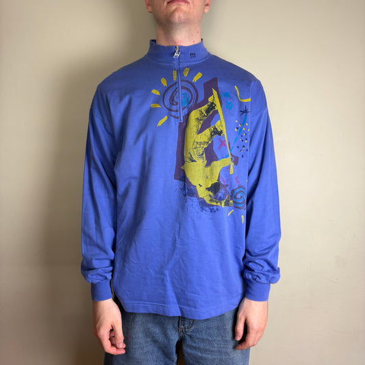 Vintage 90s Purple Blue Snowboard Ski Quarter Zip Graphic Sweatshirt - XL