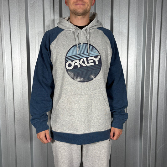 Oakley Grey Blue Colour Block Hoodie Sweatshirt - XL