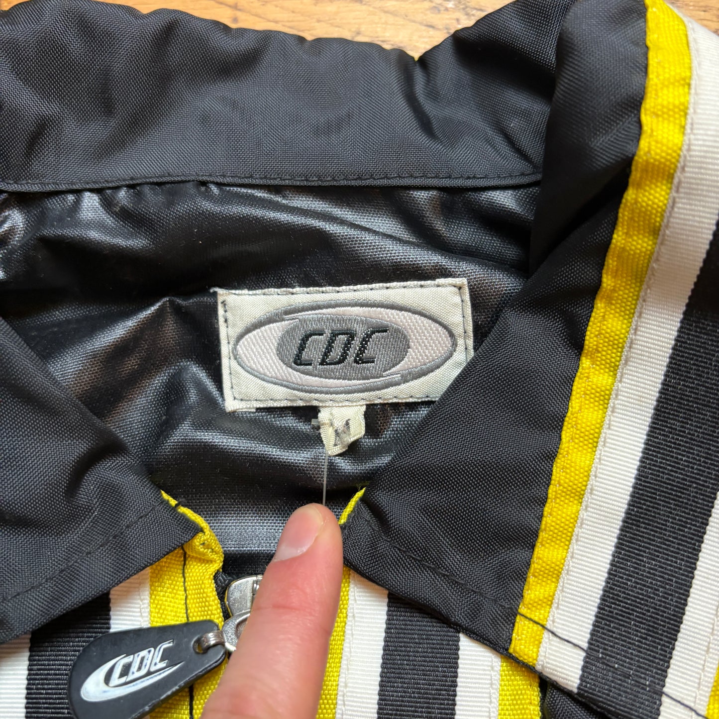 Vintage CDC Black Yellow Stripe Motorbike Nylon Racing Jacket - M