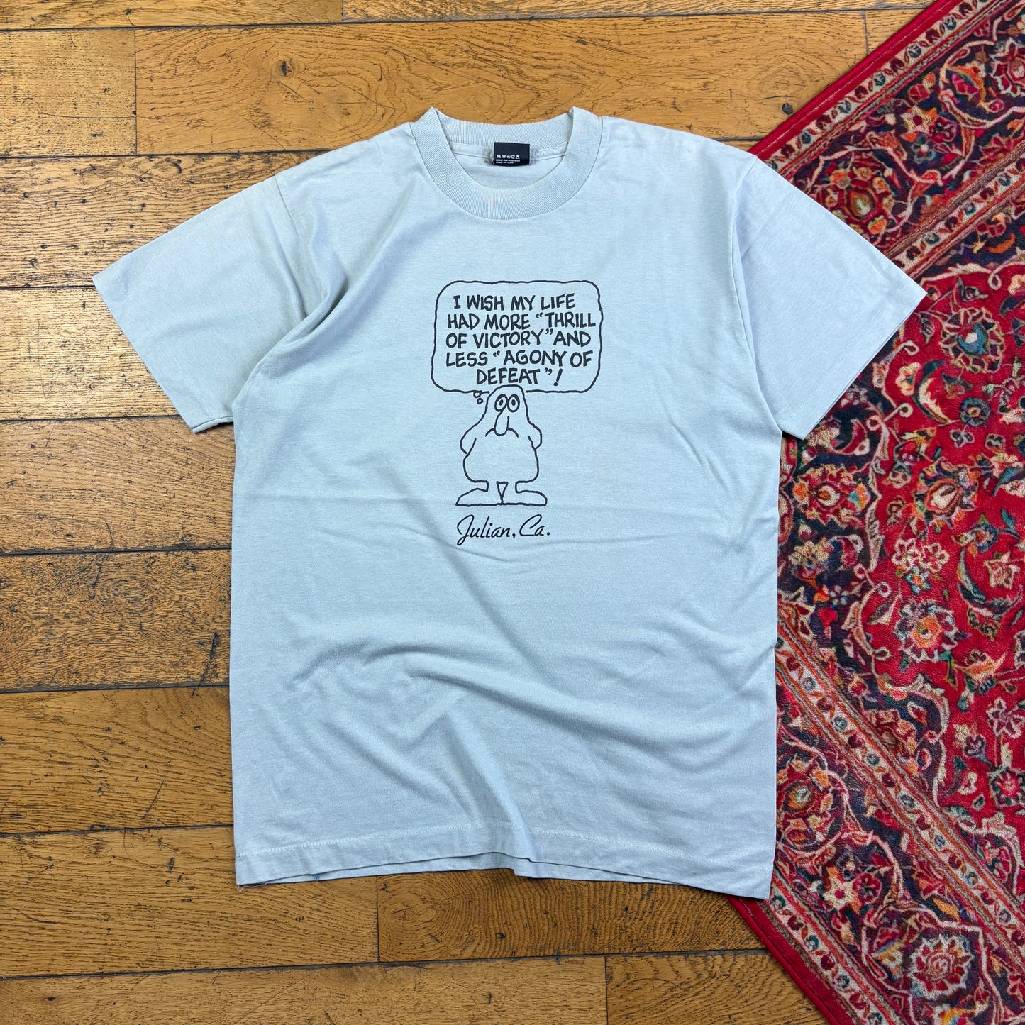 Vintage 90s Light Blue Funny Single Stitch Graphic T-Shirt - S