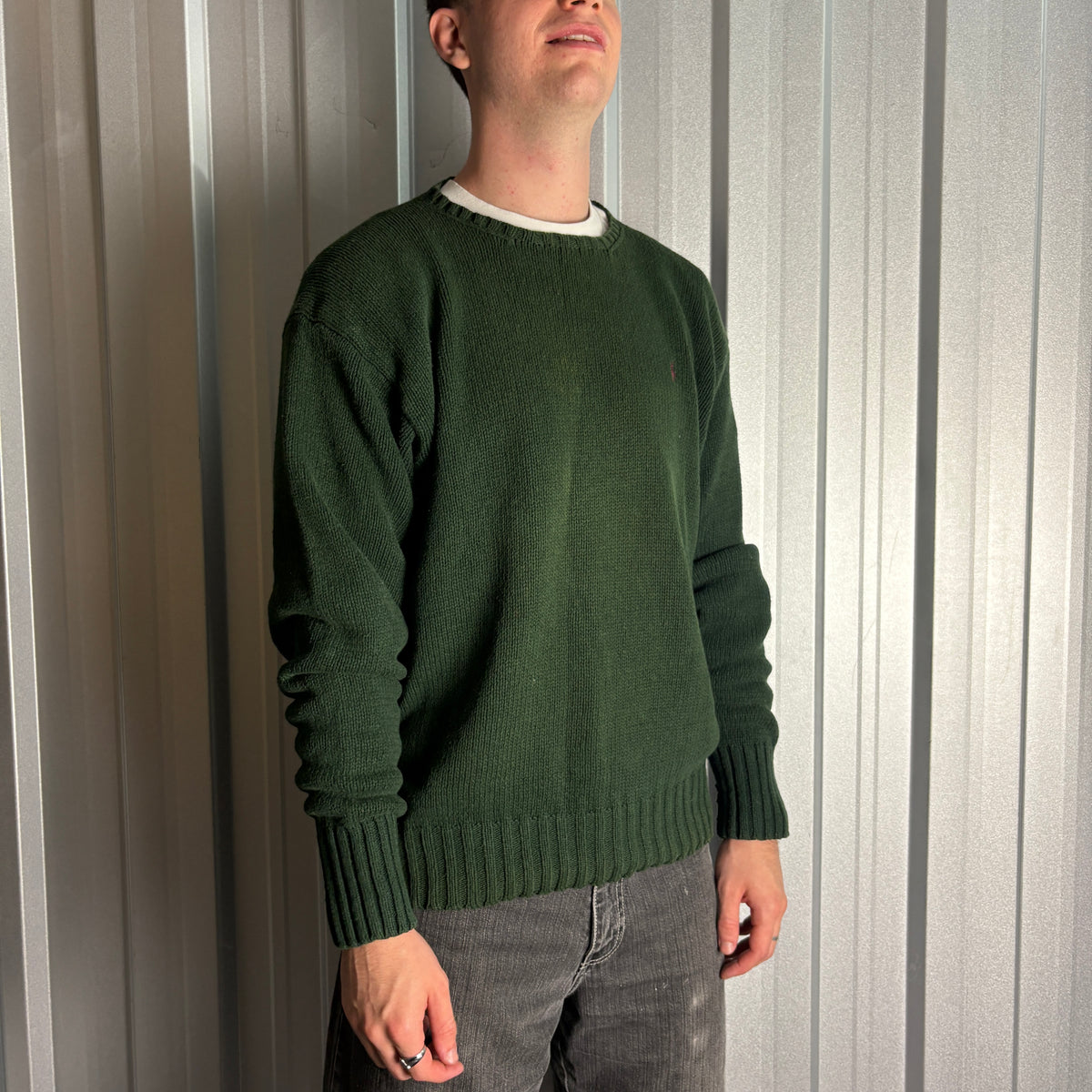 Vintage Ralph Lauren Green Crewneck Knit Embroidered Sweatshirt - XL