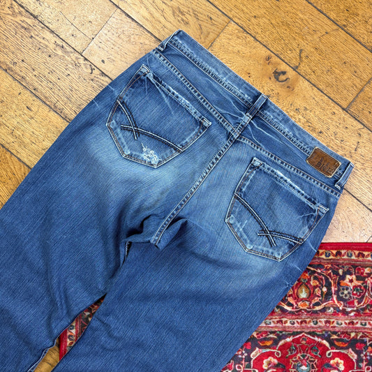 Vintage Blue Embroidered Y2K Hip Hop Baggy Jeans - 40