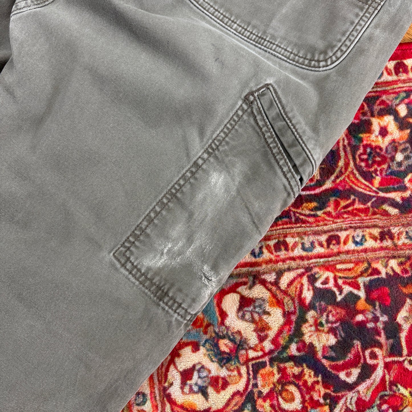 Vintage Carhartt Grey Green Double Knee Workwear Carpenter Trousers - 36