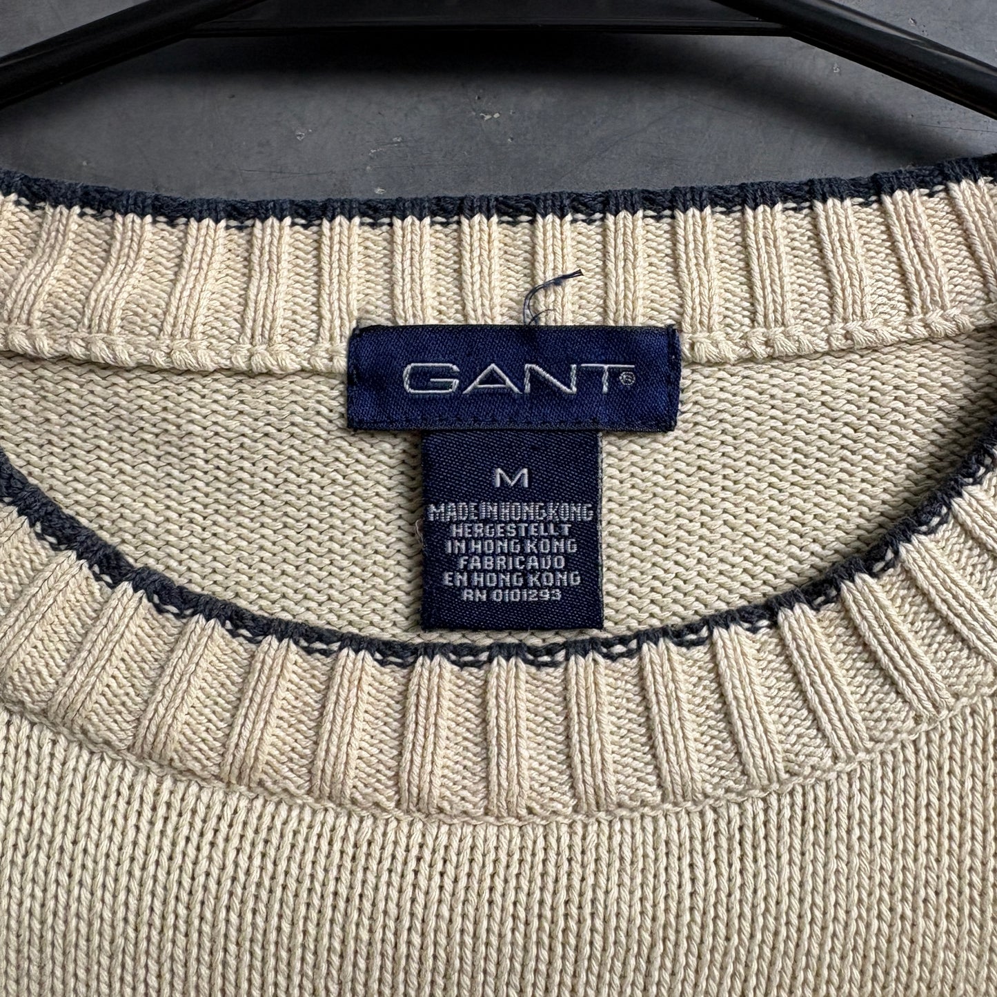 Vintage Gant Embroidered Cream 00s Y2K Chunky Knit Jumper - M