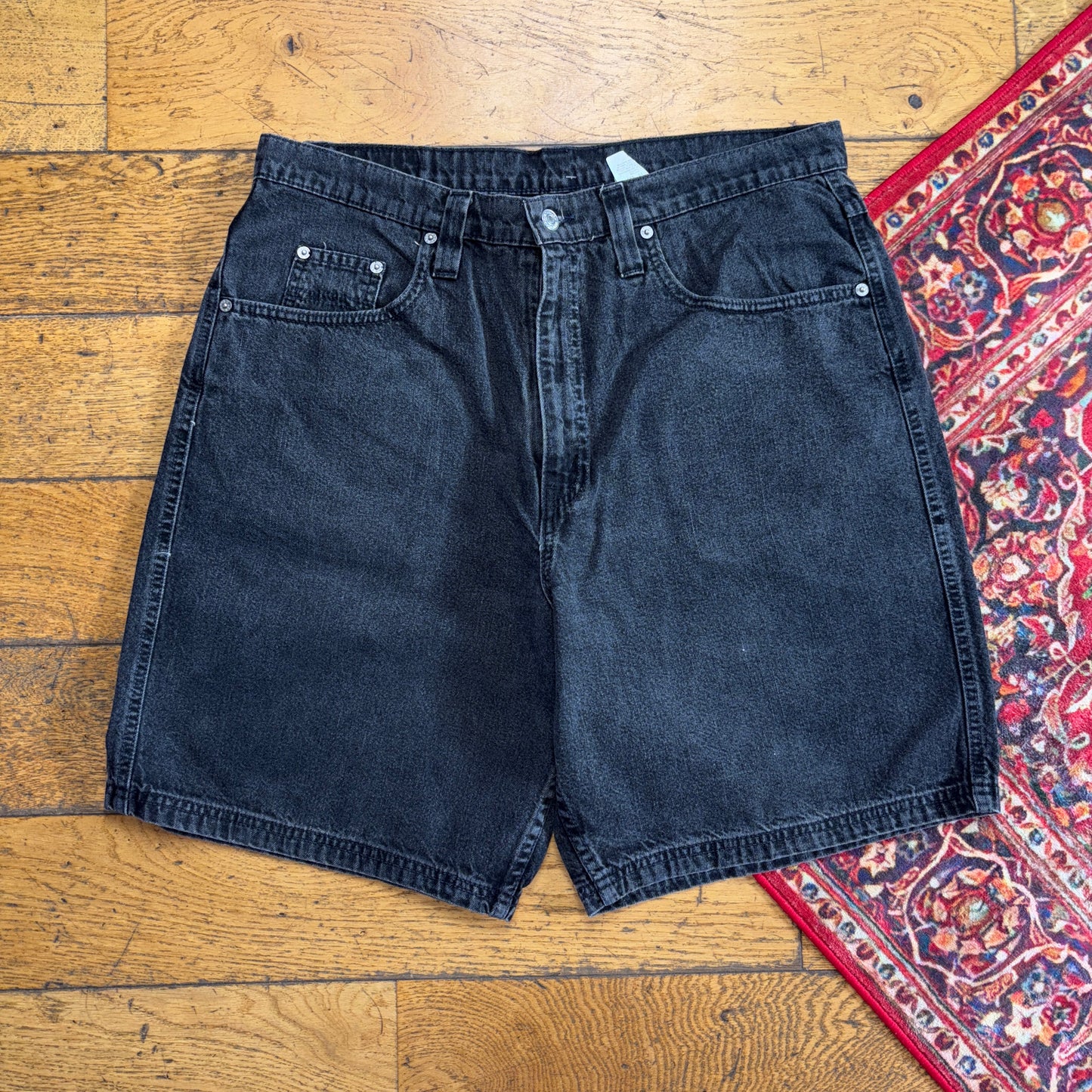 Vintage Levis L2 Rare Baggy Black Denim Shorts - 36