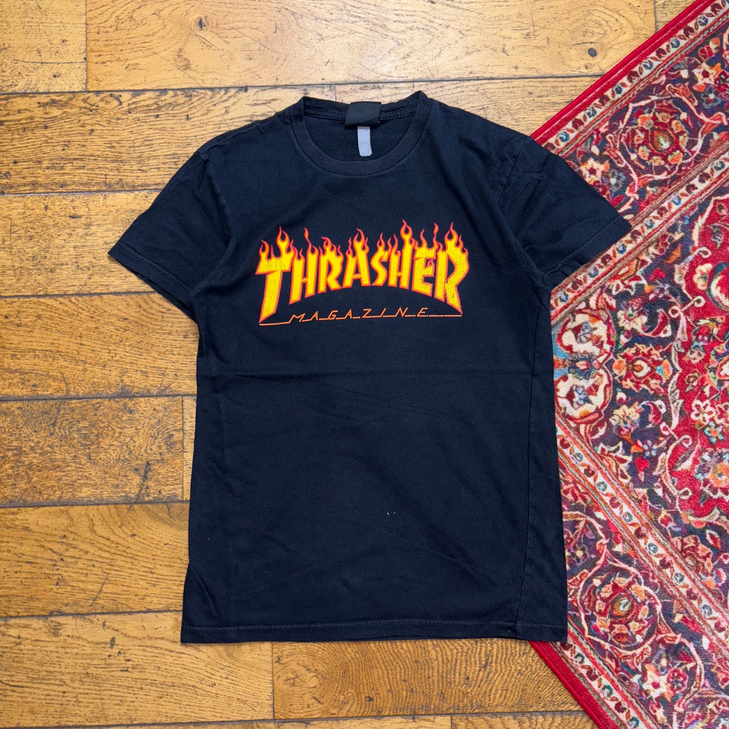 Vintage Thrasher Black Skate Flames Womens Graphic T-Shirt - XS