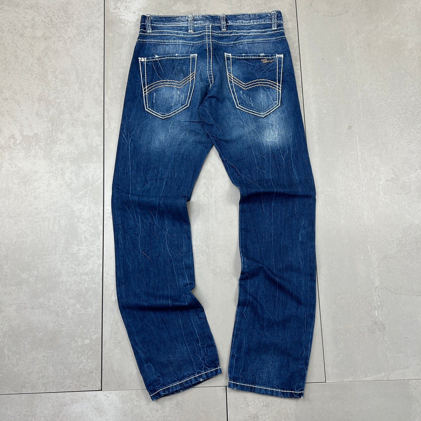 Vintage Embroidered Hip Hop Straight Blue Jeans - 33