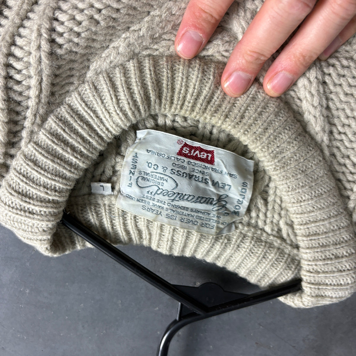 Vintage Levi's Cream Fisherman Cable Wool Blend Chunky Knit Jumper - L