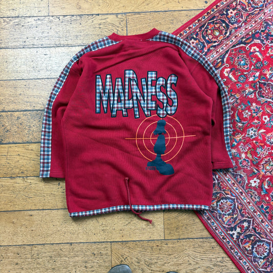 Vintage 90s Madness Red Tartan Embroidered Sweatshirt - M