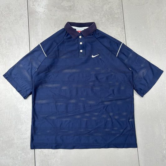 Vintage Nike Mesh Navy Polo Shirt - L