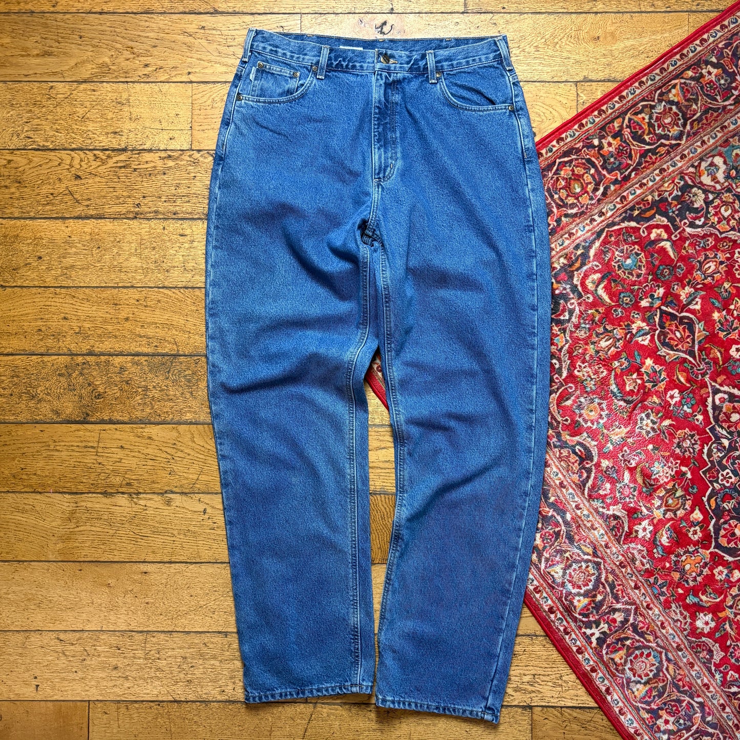 Vintage Carhartt Workwear Carpenter Baggy Blue Jeans - 38L