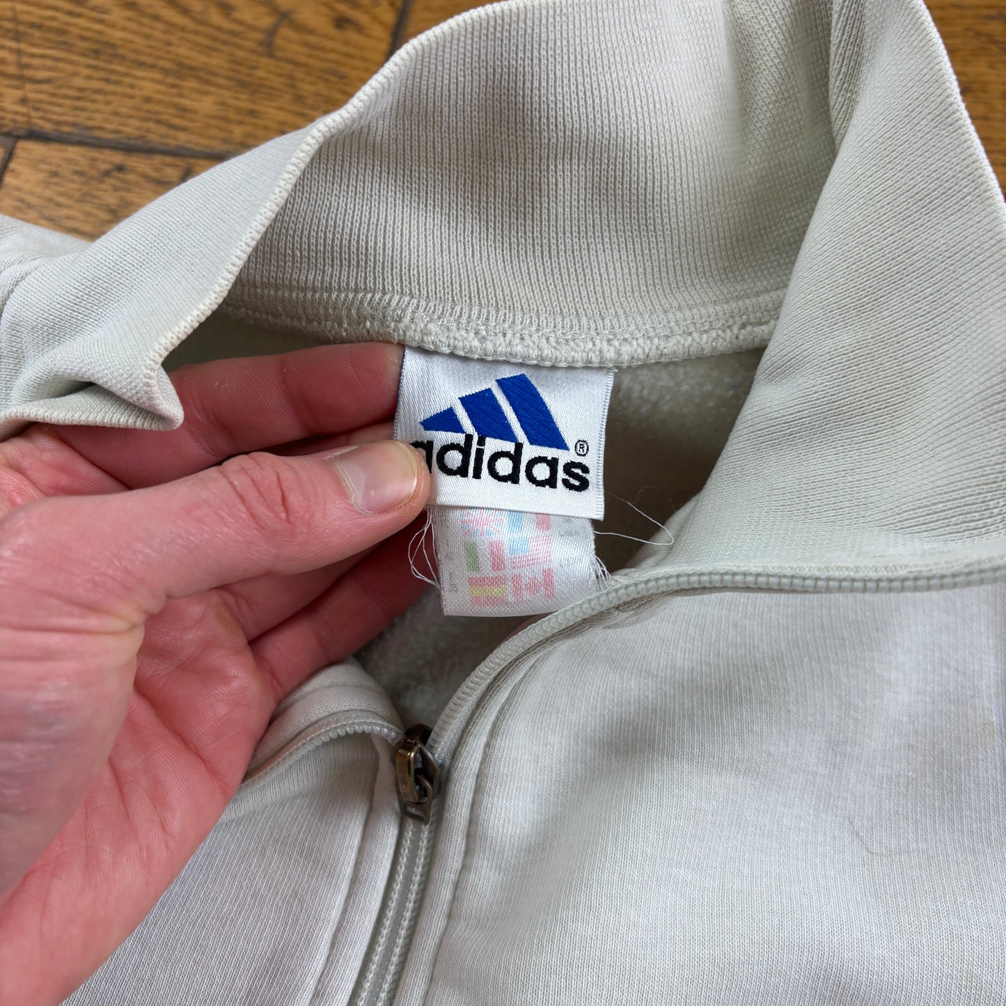 Vintage 90s Adidas Womens Cream Zip Embroidered Sweatshirt - Size 10