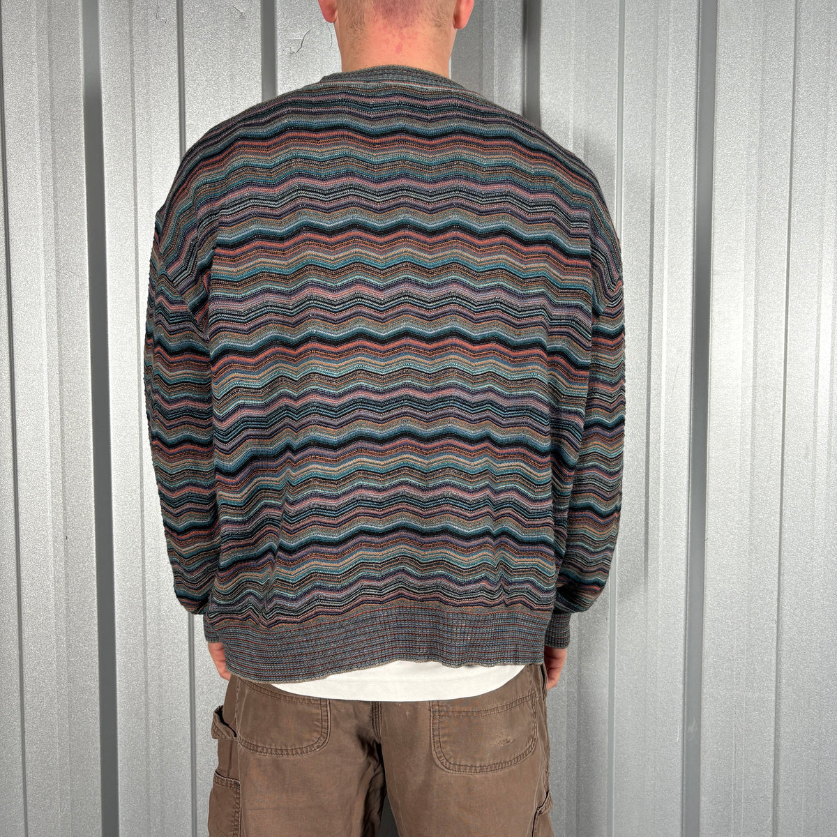 Wavy Pattern Blue Knit Jumper - XL