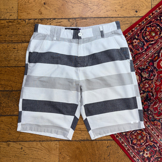 Vintage Oakley Embroidered White Grey Stripe Straight Shorts Jorts - 34
