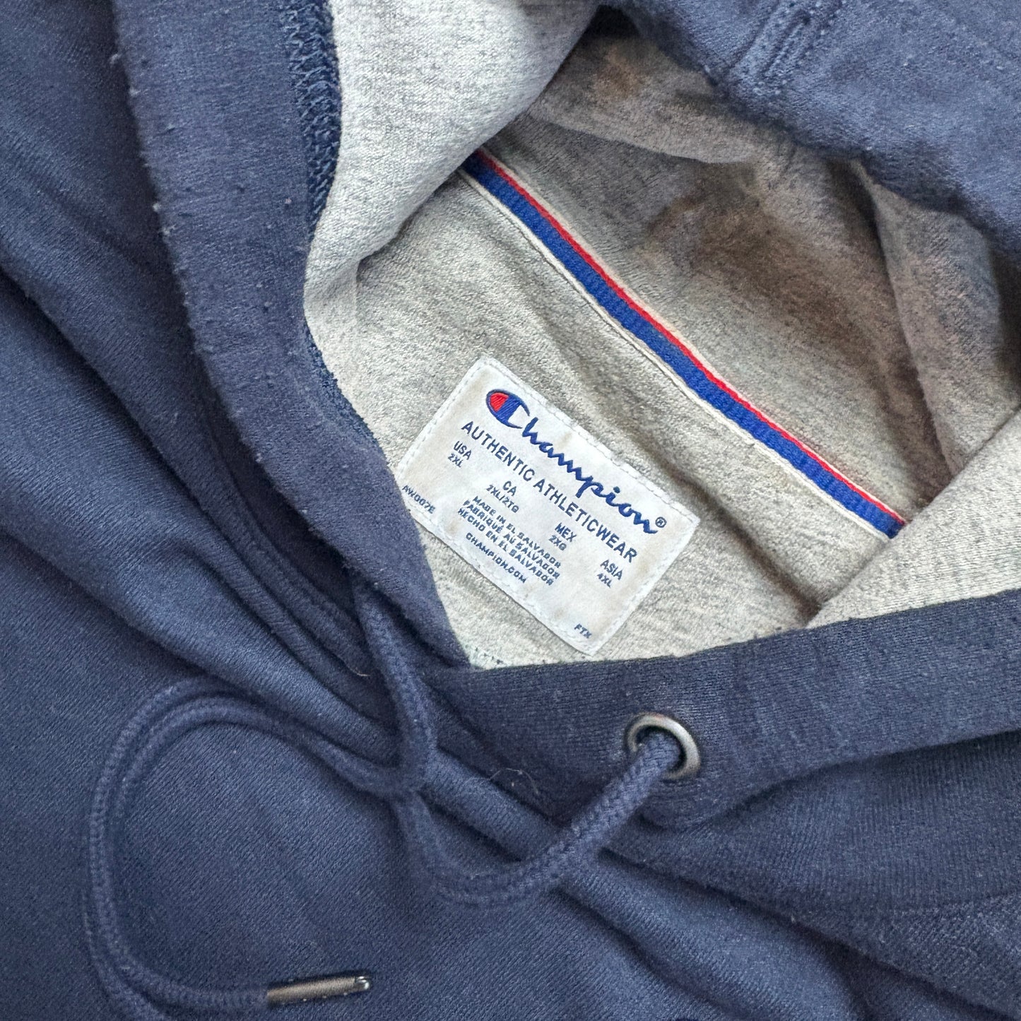 Vintage Champion Navy Hoodie Embroidered Sweatshirt - 2XL